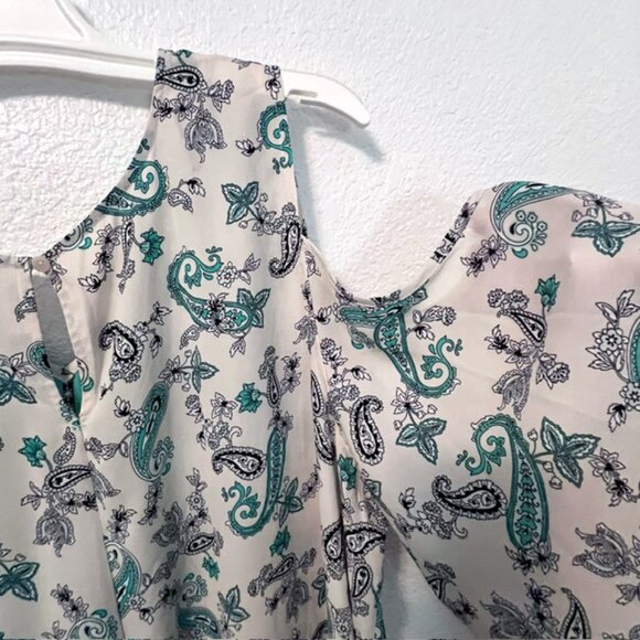 EST. 1946 Womens cold-shoulder blouse, Teal Paisley Print on Cream 22/24W (CATO) - Picture 8 of 10